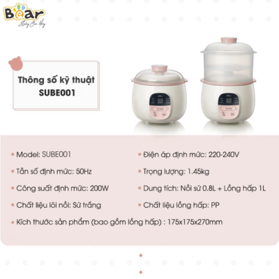 Nồi nấu chậm 0,8L Bear SUBE001 - Bản Quốc Tế